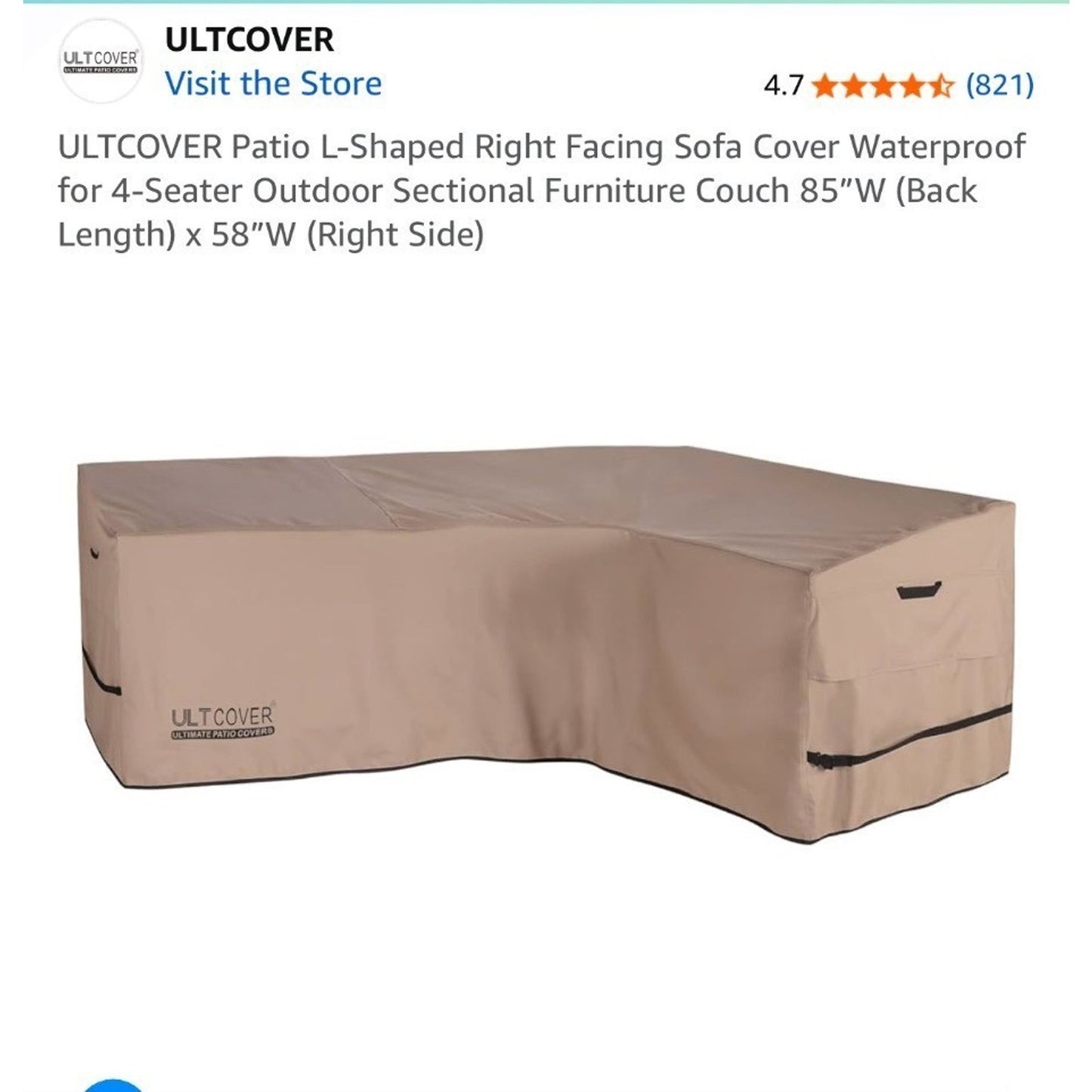 ULTCOVER L-Shaped Right Facing Patio Sofa Cover Beige Waterproof