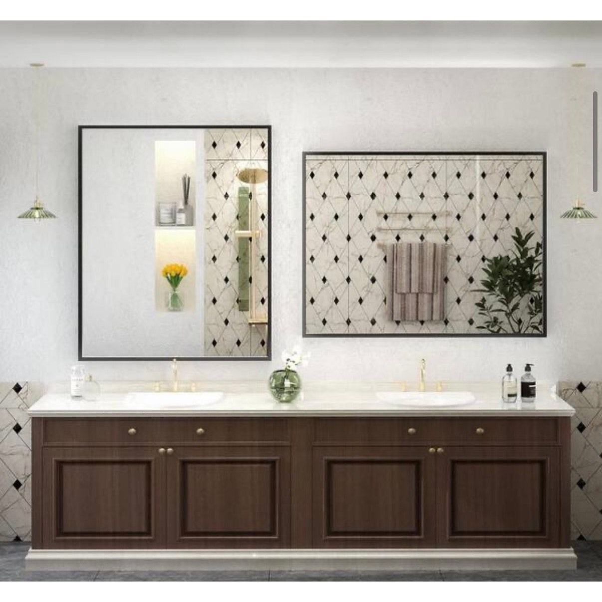 Apmir 40 x 32 Matte Black Bathroom Vanity Mirror Wall Mirror New
