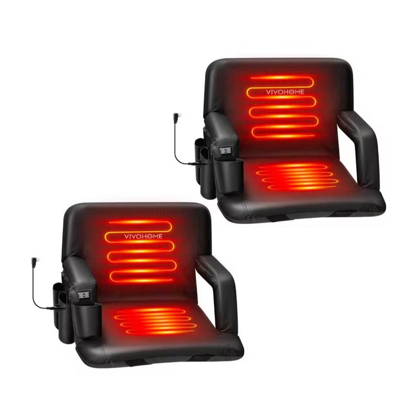 Black 24 in. W Heated Stadium Seats with with 3 Levels of Heat, Back Support and Cushion (2-Pack)