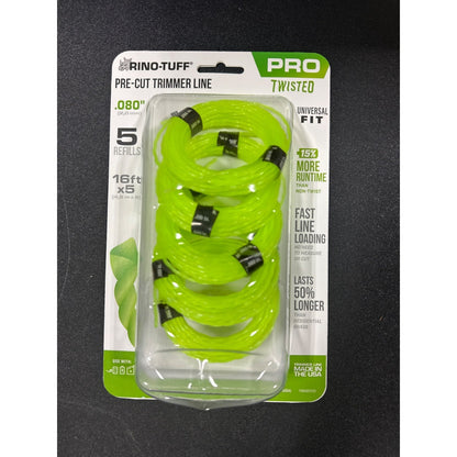 Rino-Tuff Pro Twisted Pre-Cut Trimmer Line 5 Refills 0.080" Diameter Universal F