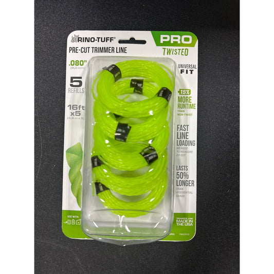 Rino-Tuff Pro Twisted Pre-Cut Trimmer Line 5 Refills 0.080" Diameter Universal F