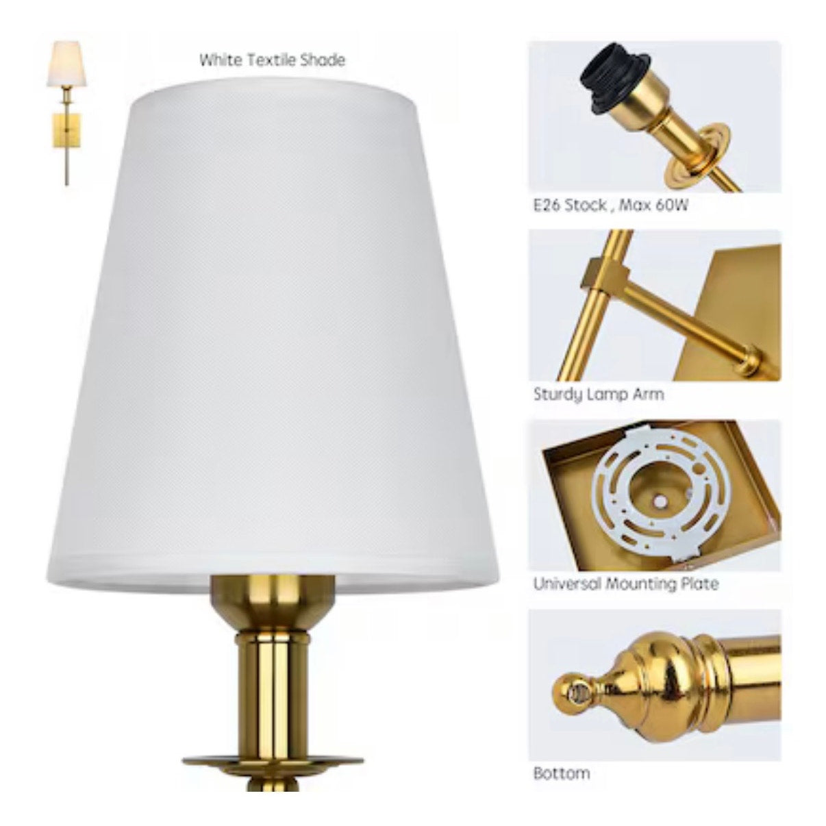 GoYeel 6.3-in W 1 -Light Gold Wall Sconce