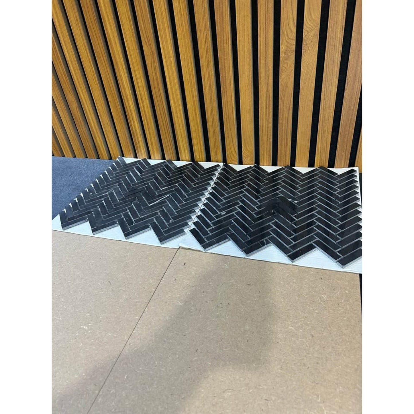 Jeffrey Court Midnight Herringbone Black Marble Mosaic Tile New