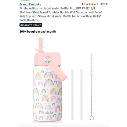 Fimibuke 14oz Kids Insulated Water Bottle Stainless Steel BPA-Free Leak-Proof Ra