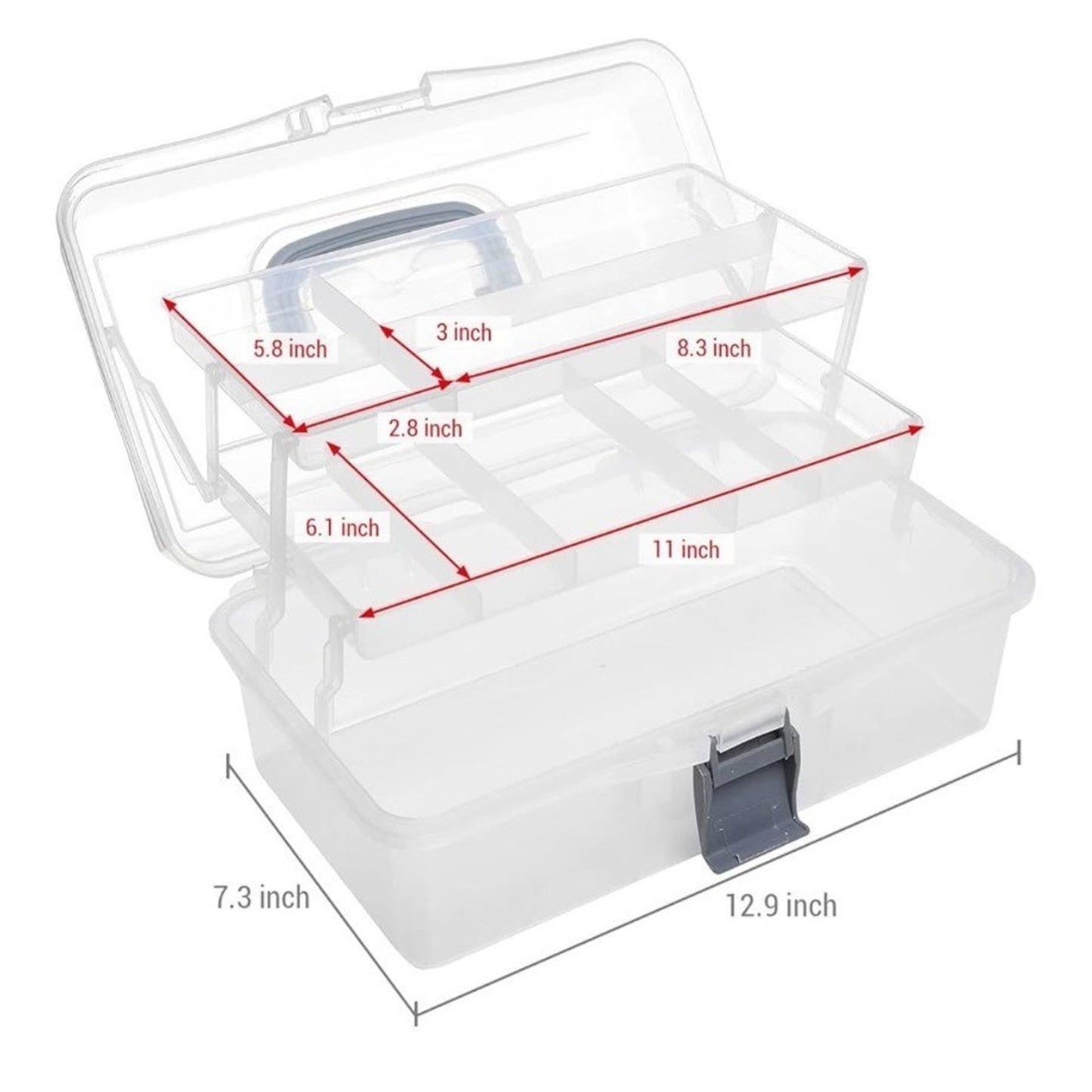 MyGift Transparent Multipurpose Storage Box With Latching Lid Gray Handle & 2 Tr