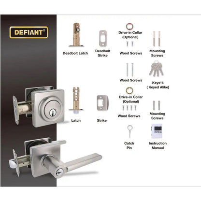 Defiant Tonebridge Entry Lever Deadbolt Combo Satin Nickel