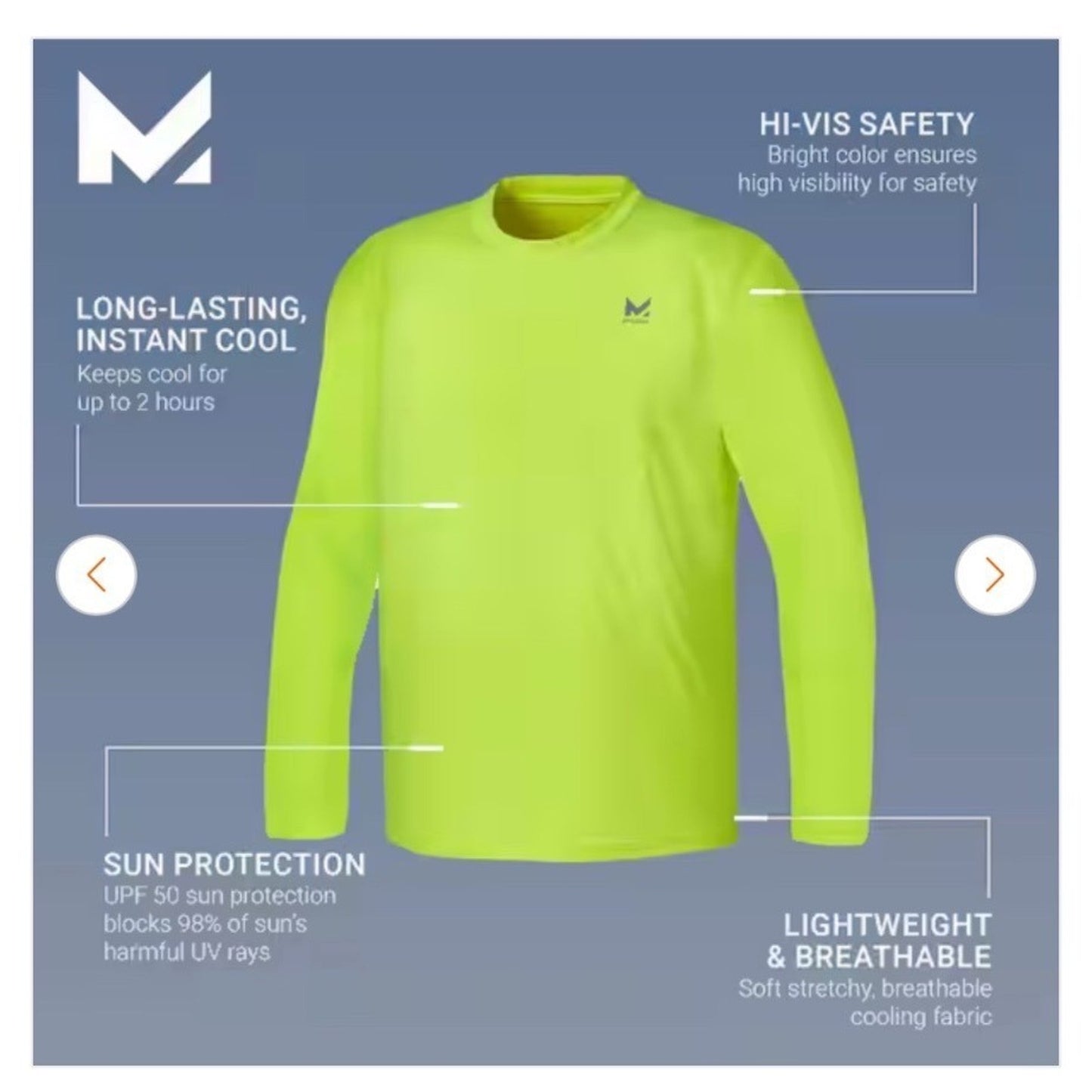Mission Hi-Vis Yellow Cooling Long Sleeve Lightweight Shirt L