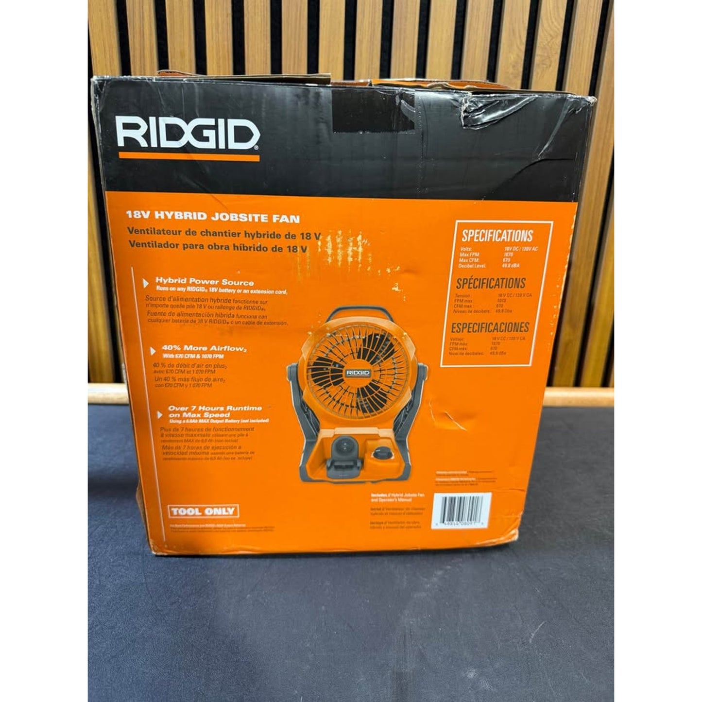 RIDGID 18V Cordless Hybrid Jobsite Fan Tool Only Used Like New