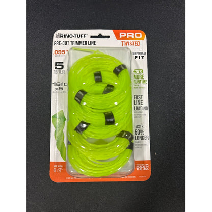 Rino-Tuff Pro .095" Pre-Cut Trimmer Line Twisted Universal Fit 16 Ft 5 Refills