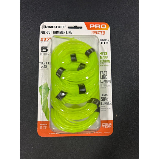 Rino-Tuff Pro .095" Pre-Cut Trimmer Line Twisted Universal Fit 16 Ft 5 Refills