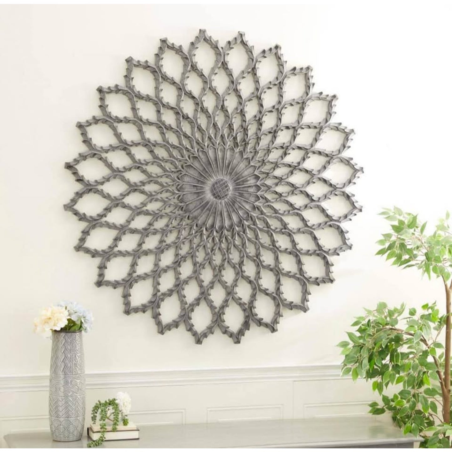 Litton Lane 48 in. x 48 in. Wood Gray Cut-out Starburst Wall Decor
