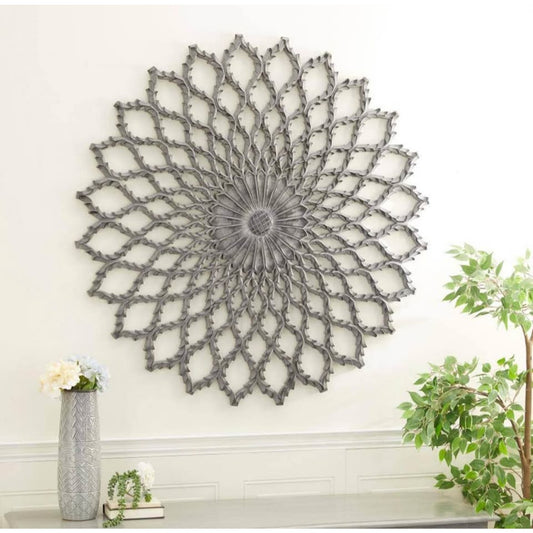 Litton Lane 48 in. x 48 in. Wood Gray Cut-out Starburst Wall Decor