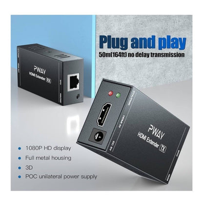 PWAY HDMI Extender 165ft Over Cat5e/6 Supports 1080P@60Hz 3D