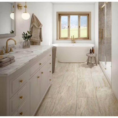 St. Clamont Ivory Marble 15 in. x 30 in. Glazed Porcelain Floor and Wall Tile