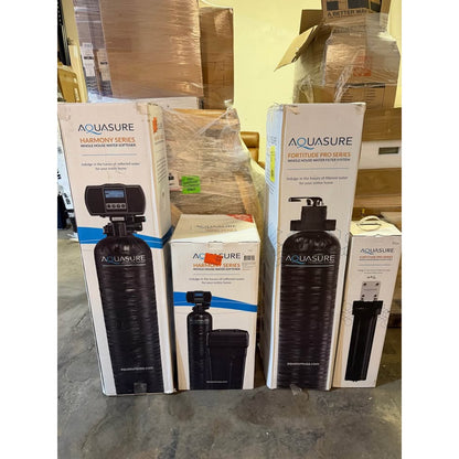 AQUASURE Whole House System: 64K Grain Softener + 1.5M Gal KDF/GAC Filter w Prefilters – NEW