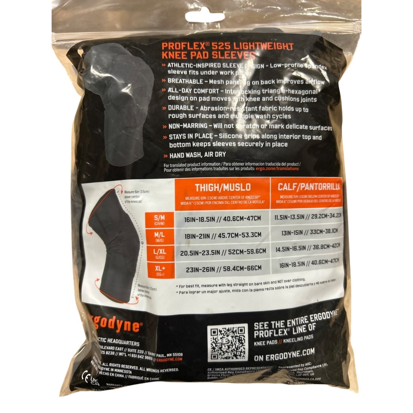 Ergodyne Proflex 525 Lightweight Knee Pad Sleeves XL Black Durable