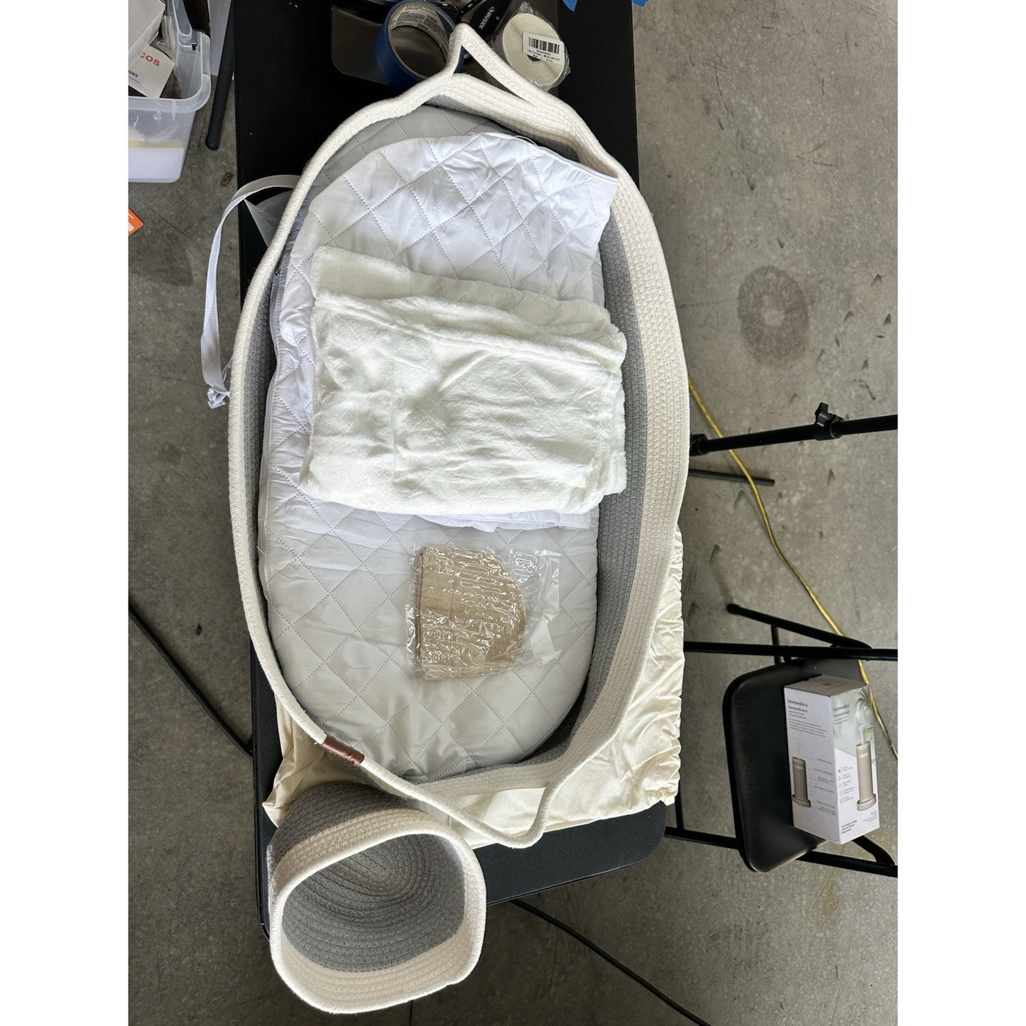 Chihabi Baby Bassinet With Mattress & Storage Basket Cotton Blend