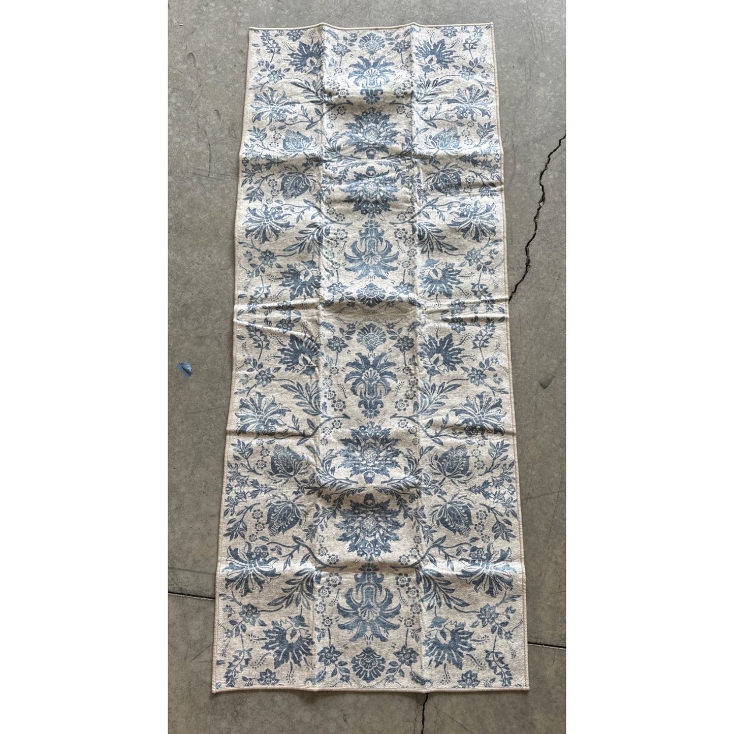 Jinchan Floral Runner Rug 2x5 Machine Washable Non-Slip Thin Blue Pattern