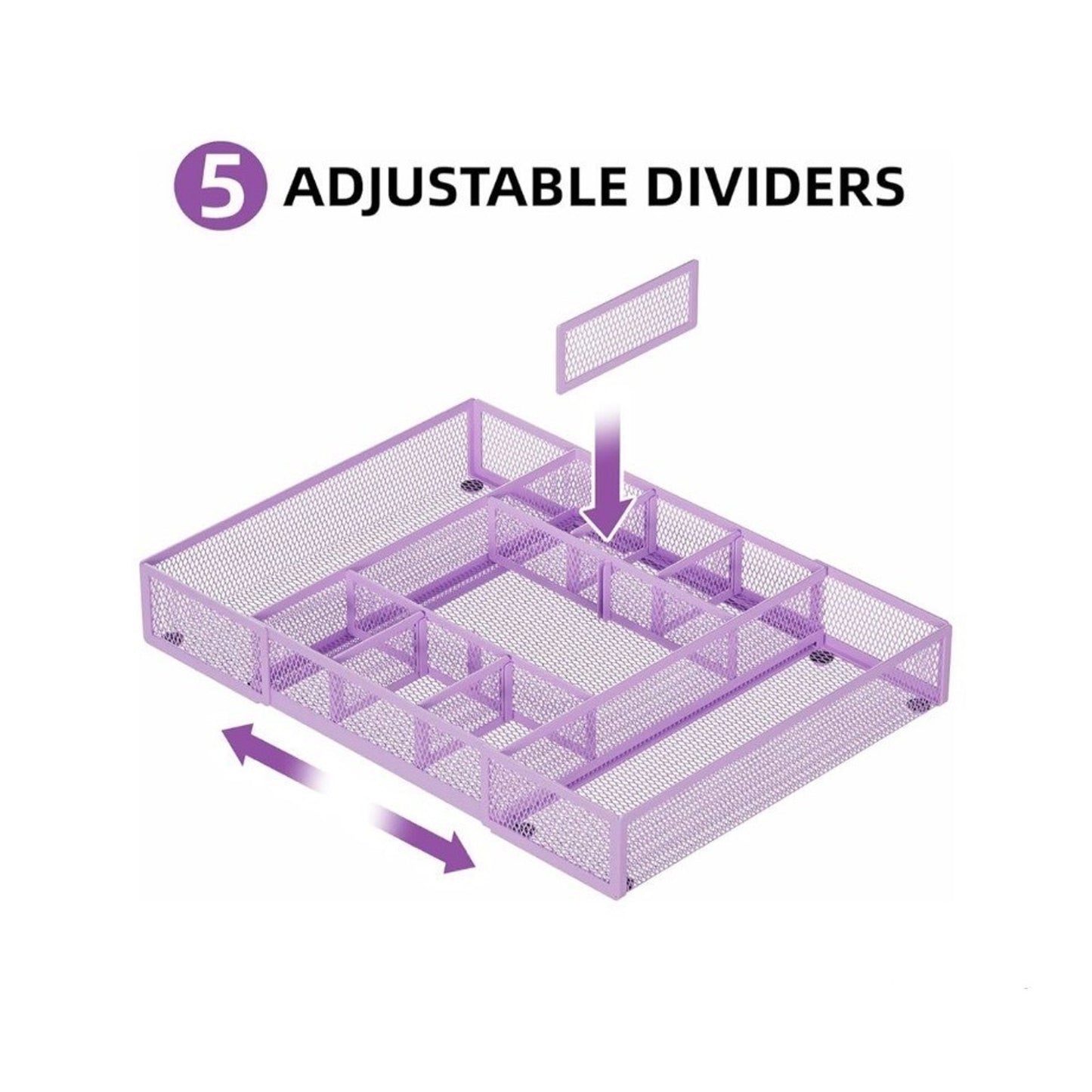 Mesh Expandable Purple Desk Drawer Organizer 10 Compartments