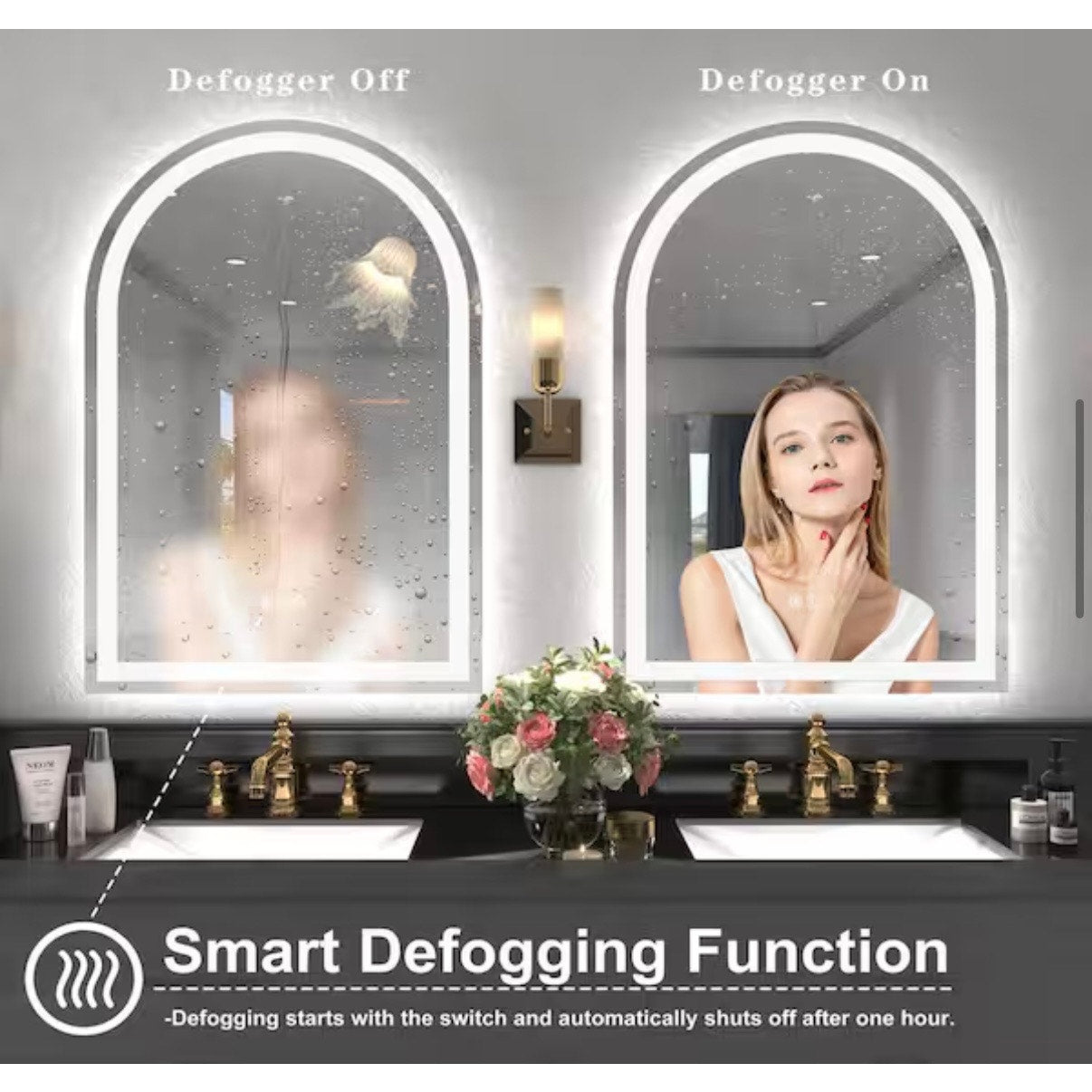 Apmir 26 x 38 Arch LED Bathroom Vanity Mirror Anti Fog Frameless Lighted Mirror New