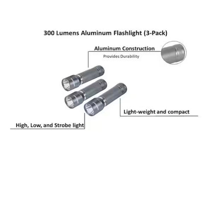 Defiant 300 Lumen Aluminum Flashlight 3 Pack New 90713