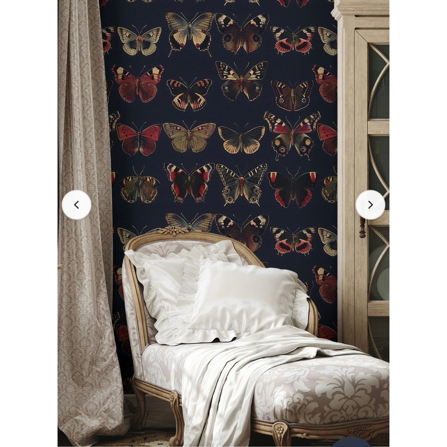 Muralls Deep Charcoal Vintage Butterfly Wallpaper custom size 28in x 120in, 71cm x 305cm. Qty 4 sheets