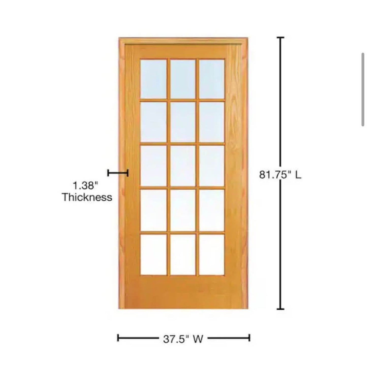 MMI DOOR 36” x 80” Left-Hand Unfinished Pine 15-Lite Clear Glass Prehung Interior Door