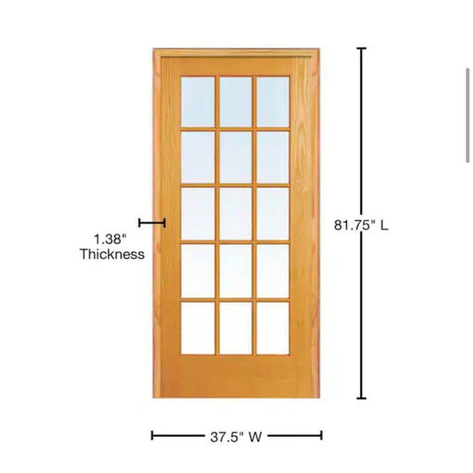 MMI DOOR 36” x 80” Left-Hand Unfinished Pine 15-Lite Clear Glass Prehung Interior Door