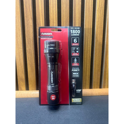 Husky 1800 Lumen Rechargeable Tactical Flashlight New