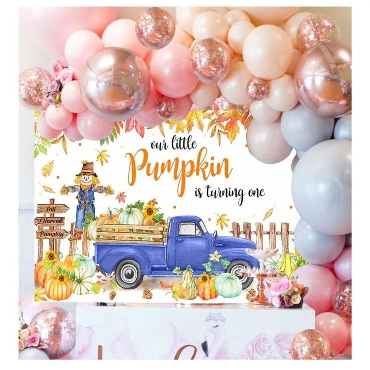 Pumpkin 1st Birthday Backdrop With Truck 7x5ft Autumn Theme
