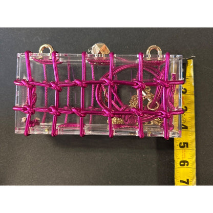 Clear Pink Acrylic Box With Gold Chain & Magenta Cord Design