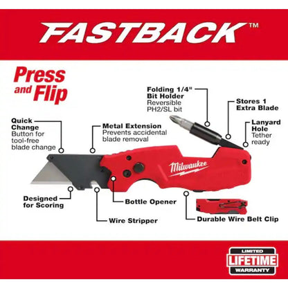 Milwaukee FASTBACK 6 in 1 Folding Utility Knife 2 Pack New 48-22-1505 Multi Tool Box Cutter