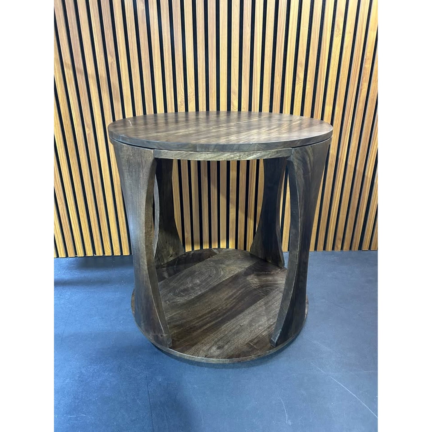 Crestview Collection Bowtie Round End Table in Brown Mango Wood