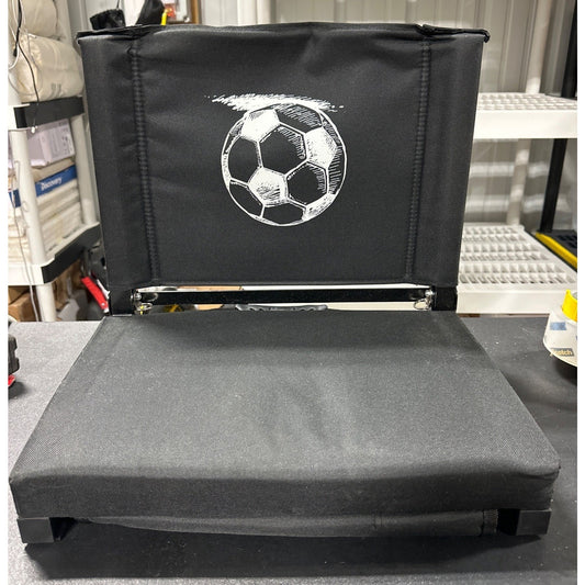 Portable Folding Stadium Seat Chair With Soccer Ball Print Black