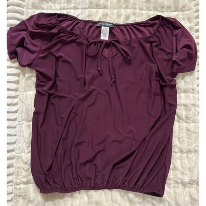 Star Vixen Burgundy Short Sleeve Elastic Hem Blouse Size Medium
