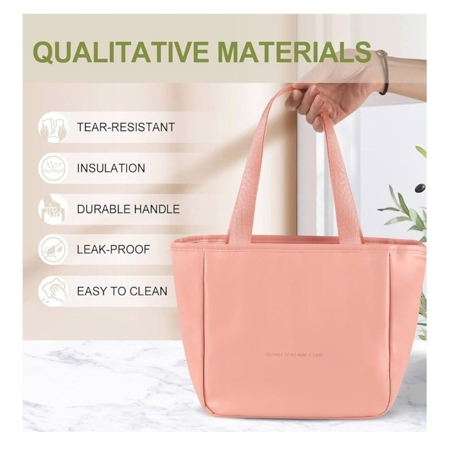 Insulated Lunch Tote Bag For Women Tear-Resistant Durable Pink