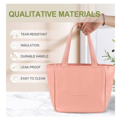 Insulated Lunch Tote Bag For Women Tear-Resistant Durable Pink
