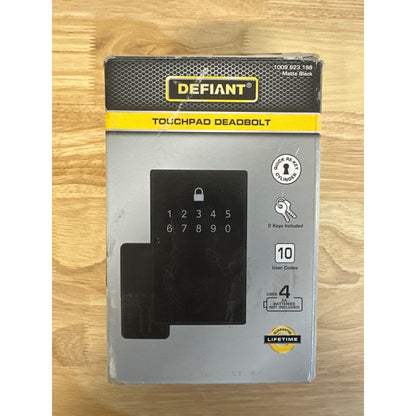 Defiant Matte Black Touchpad Deadbolt For Doors Quick Rekey 10 User Codes