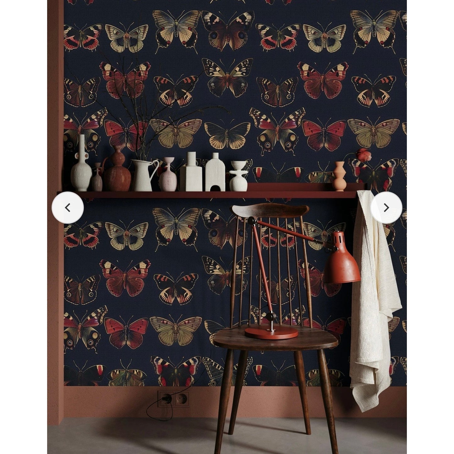 Muralls Deep Charcoal Vintage Butterfly Wallpaper custom size 28in x 120in, 71cm x 305cm. Qty 4 sheets