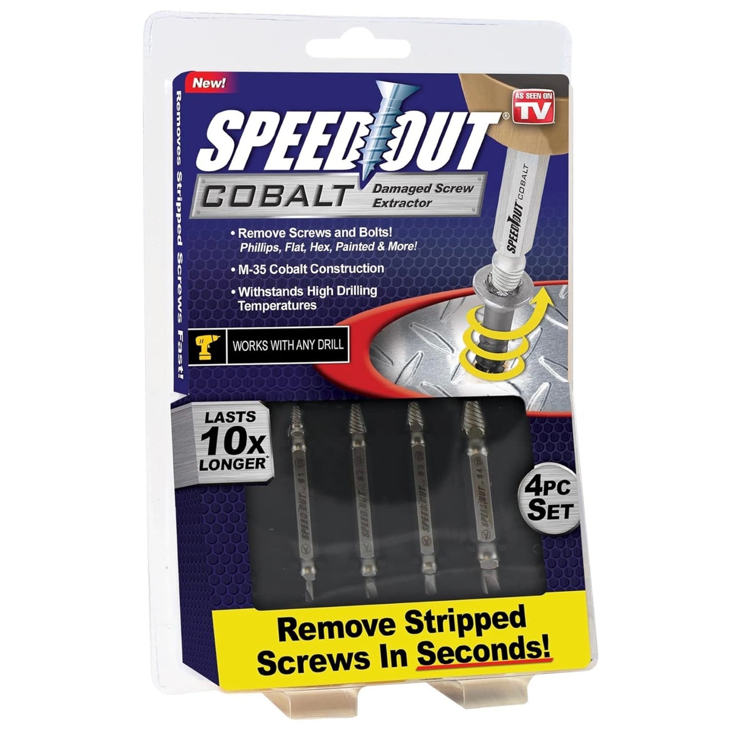 SpeedOut 4 Piece Damaged Screw Extractor Set Cobalt Screw Remover