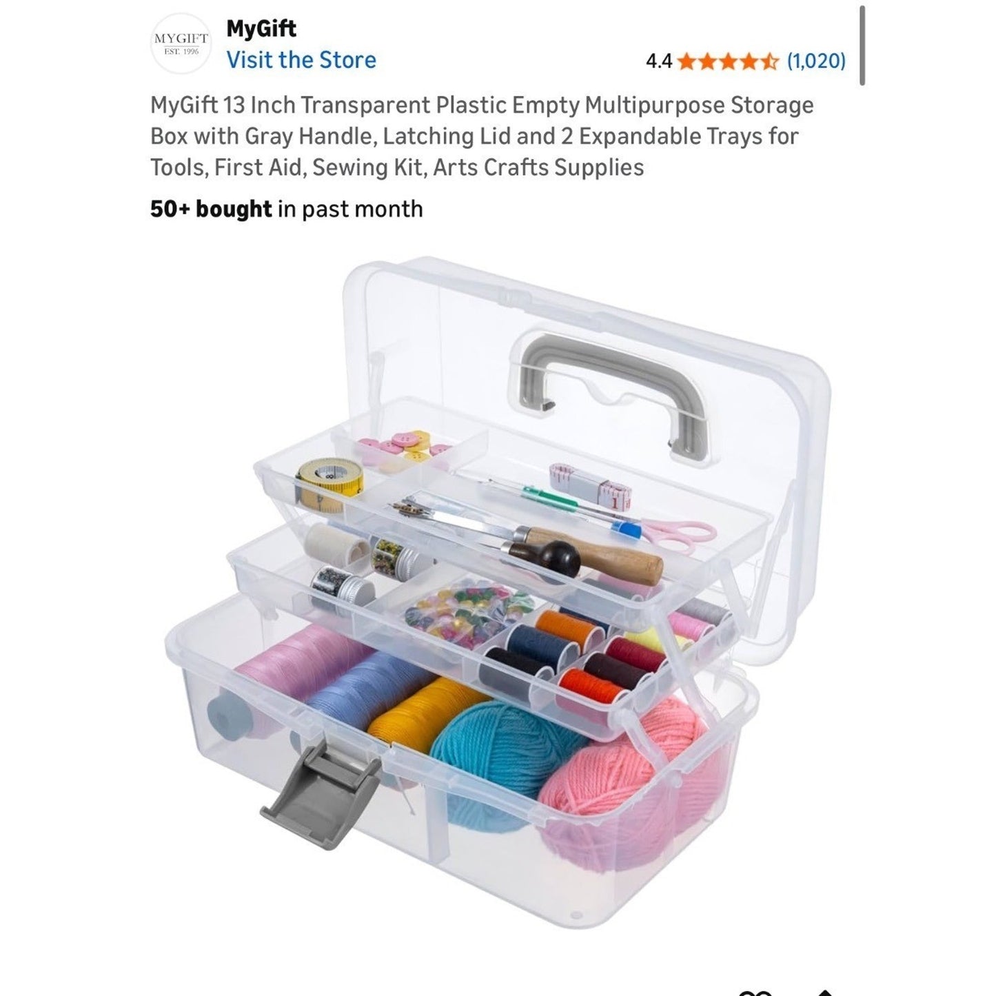 MyGift Transparent Multipurpose Storage Box With Latching Lid Gray Handle & 2 Tr