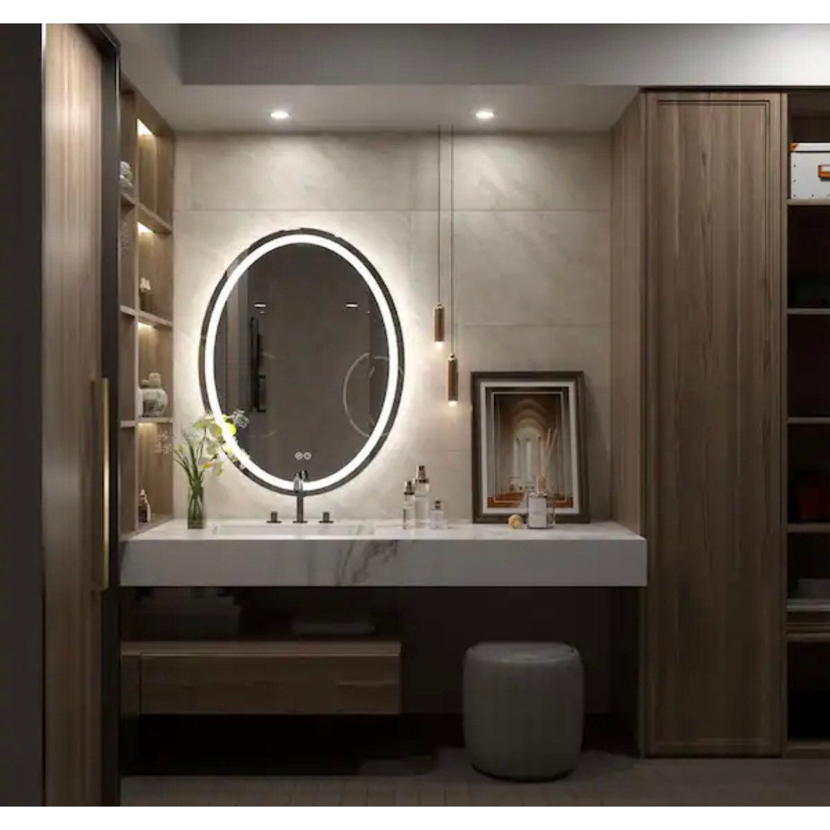 Apmir Oval LED Bathroom Vanity Mirror 20 x 28 Anti Fog Lighted Frameless Mirror