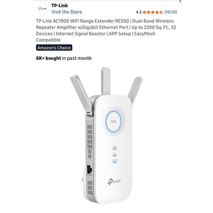 Tp-Link Ac1900 Re550 Dual-Band Wifi Range Extender Signal Booster