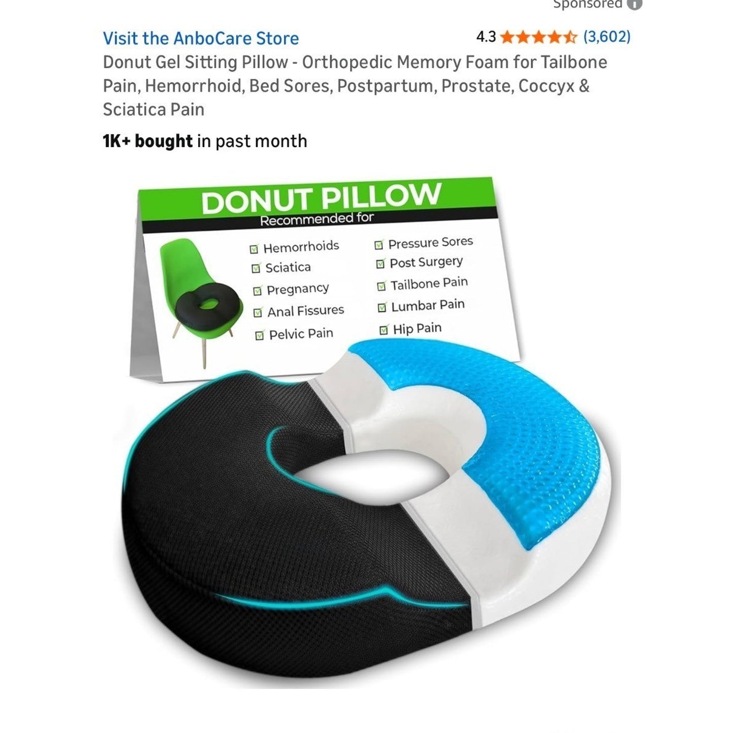 Orthopedic Memory Foam Donut Pillow Pain Relief Washable Cover