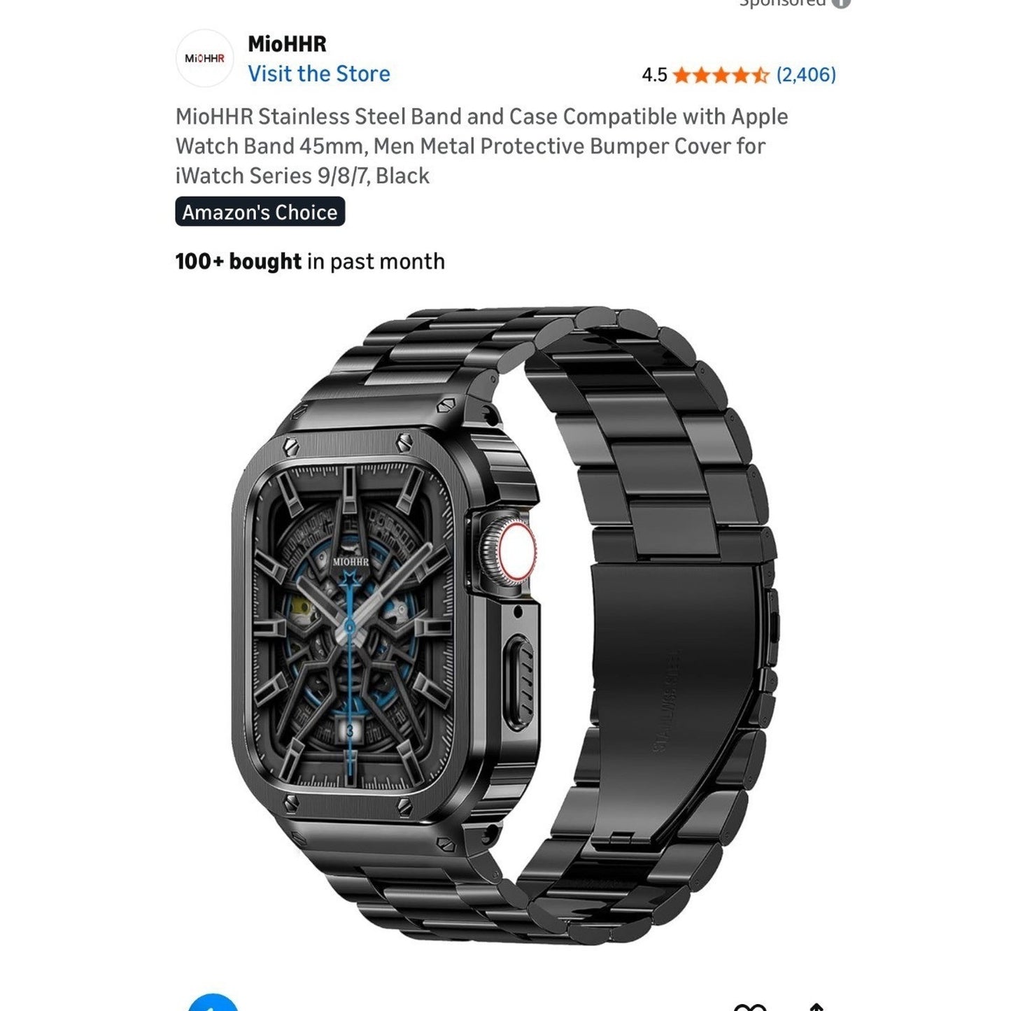 MioHHR Stainless Steel Band & Case For Apple Watch Series 9/8/7