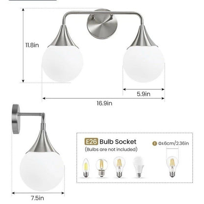 Bathroom Vanity Light Fixtures: Brushed Nickel 2-Light Mid Century Farmhouse