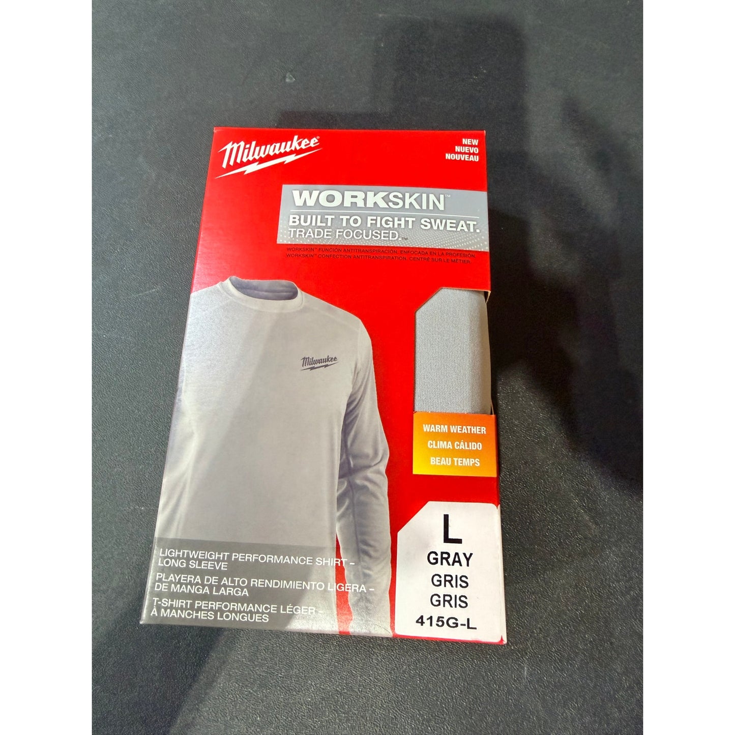 Milwaukee Men’s Large Gray WorkSkin Long Sleeve Performance Shirt New 415G-L Lightweight Workwear