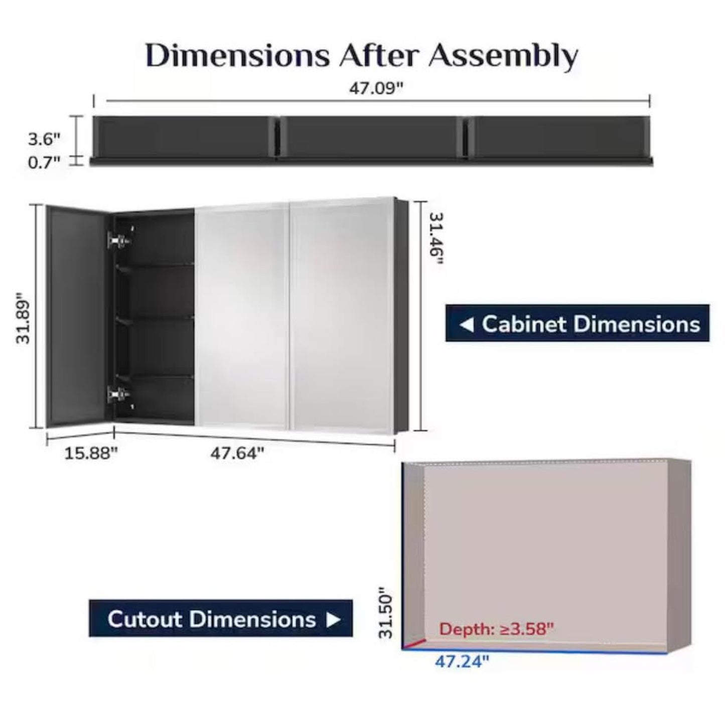 Black Rectangular Beveled Frameless Metal Black Surface Mount/Recessed Medicine Cabine