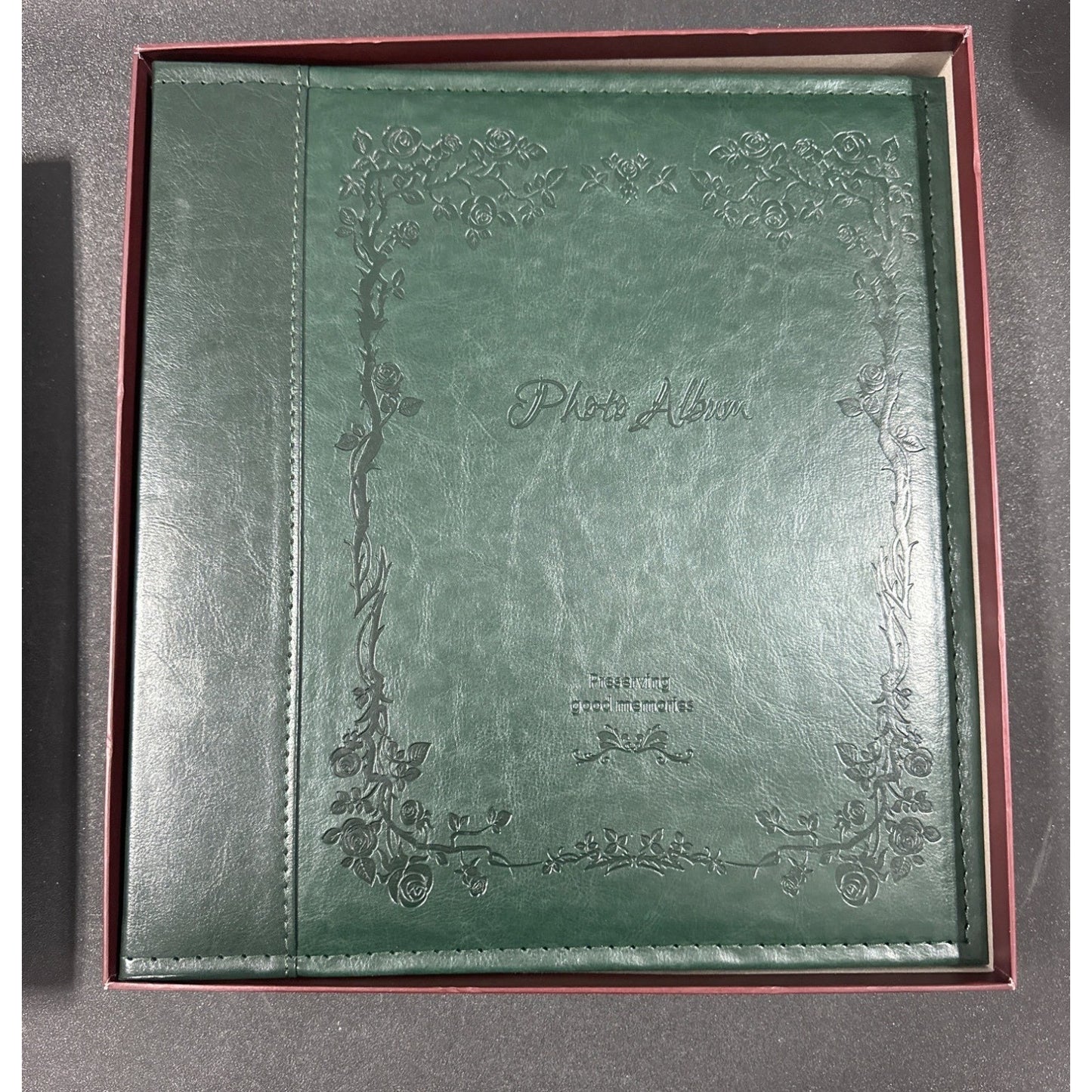Vintage Leather 4x6 Photo Album 600 Pockets Family Wedding Dark Green