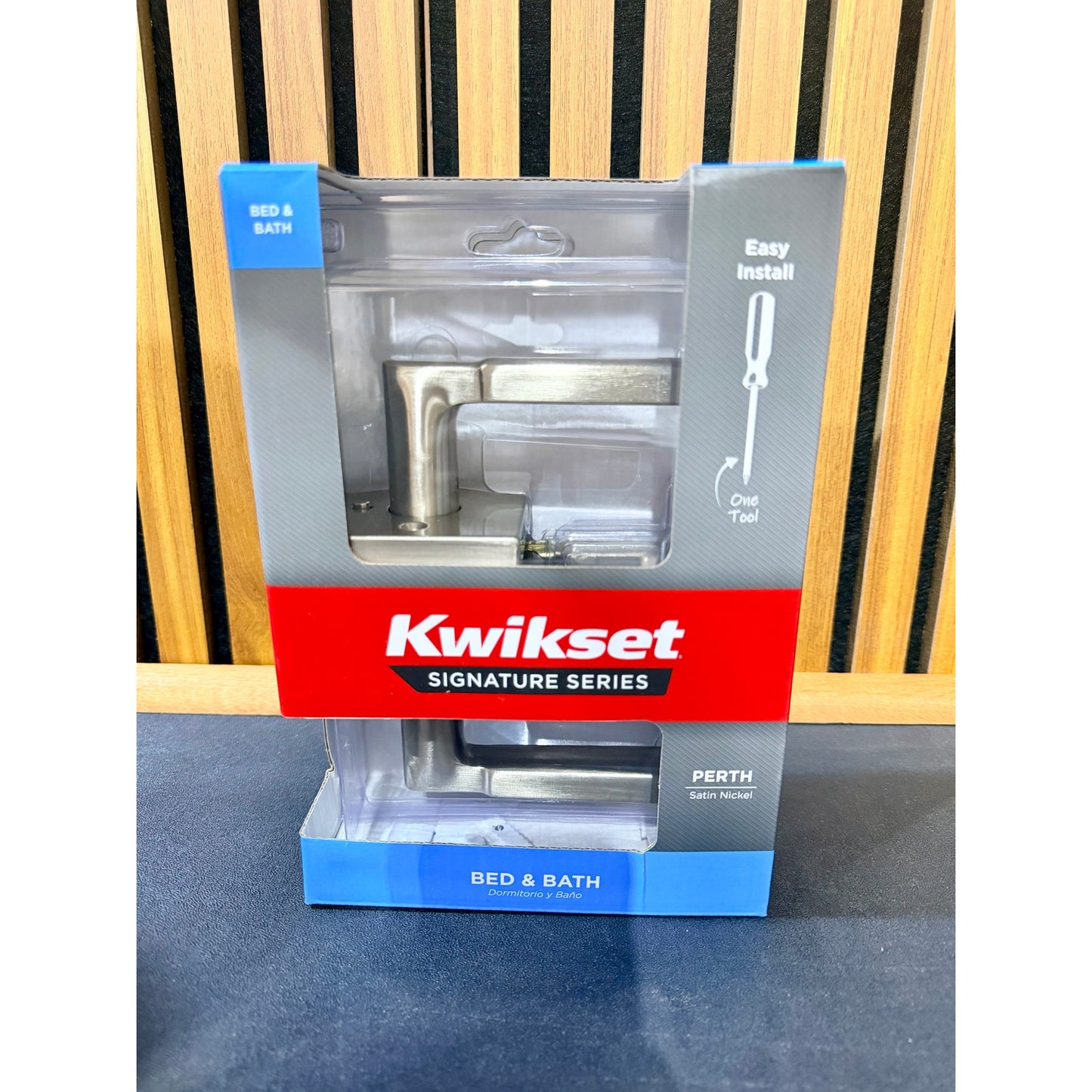 Kwikset Perth Privacy Door Handle Satin Nickel New